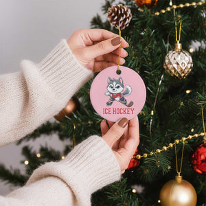 Funny Husky Playing Ice Hockey Ceramic Ornament Gift For Dog Lovers TS12 1pc Light Pink Print Your Wear
