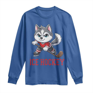 Funny Husky Playing Ice Hockey Long Sleeve Shirt Gift For Dog Lovers TS12 Royal Blue Print Your Wear