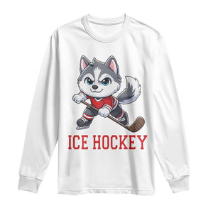 Funny Husky Playing Ice Hockey Long Sleeve Shirt Gift For Dog Lovers TS12 White Print Your Wear