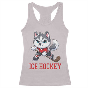 Funny Husky Playing Ice Hockey Racerback Tank Top Gift For Dog Lovers TS12 Ice Gray Print Your Wear