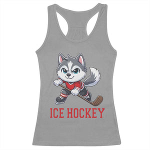 Funny Husky Playing Ice Hockey Racerback Tank Top Gift For Dog Lovers TS12 Sport Gray Print Your Wear