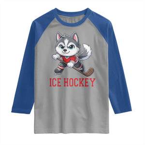 Funny Husky Playing Ice Hockey Raglan Shirt Gift For Dog Lovers TS12 Sport Gray Royal Print Your Wear