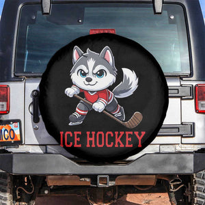 Funny Husky Playing Ice Hockey Spare Tire Cover Gift For Dog Lovers TS12 No hole Black Print Your Wear
