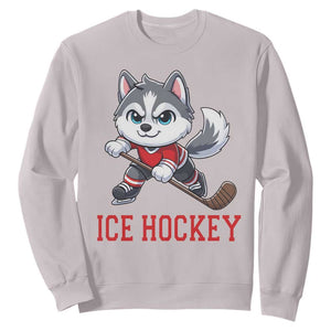 Funny Husky Playing Ice Hockey Sweatshirt Gift For Dog Lovers TS12 Ice Gray Print Your Wear