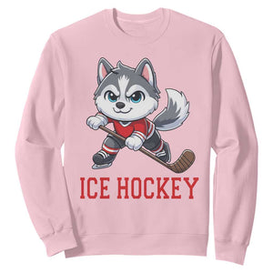 Funny Husky Playing Ice Hockey Sweatshirt Gift For Dog Lovers TS12 Light Pink Print Your Wear
