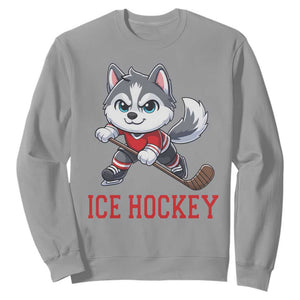 Funny Husky Playing Ice Hockey Sweatshirt Gift For Dog Lovers TS12 Sport Gray Print Your Wear