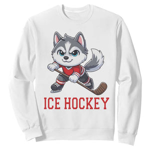 Funny Husky Playing Ice Hockey Sweatshirt Gift For Dog Lovers TS12 White Print Your Wear