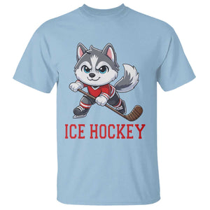 Funny Husky Playing Ice Hockey T Shirt Gift For Dog Lovers TS12 Light Blue Print Your Wear