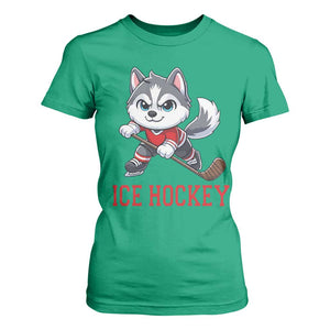Funny Husky Playing Ice Hockey T Shirt For Women Gift For Dog Lovers TS12 Irish Green Print Your Wear