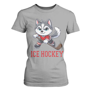 Funny Husky Playing Ice Hockey T Shirt For Women Gift For Dog Lovers TS12 Sport Gray Print Your Wear