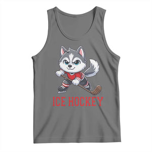 Funny Husky Playing Ice Hockey Tank Top Gift For Dog Lovers TS12 Black Heather Print Your Wear