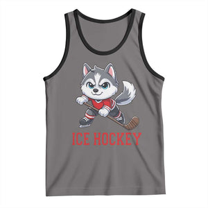 Funny Husky Playing Ice Hockey Tank Top Gift For Dog Lovers TS12 Deep Heather Black Print Your Wear