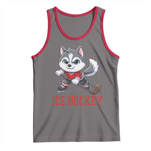 Funny Husky Playing Ice Hockey Tank Top Gift For Dog Lovers TS12 Deep Heather Red Print Your Wear