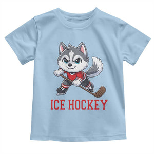 Funny Husky Playing Ice Hockey Toddler T Shirt Gift For Dog Lovers TS12 Light Blue Print Your Wear