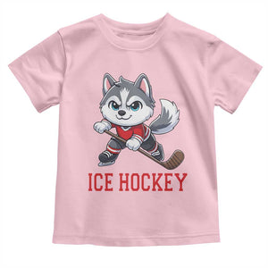 Funny Husky Playing Ice Hockey Toddler T Shirt Gift For Dog Lovers TS12 Light Pink Print Your Wear