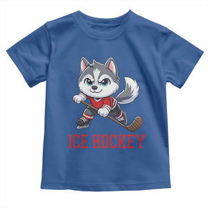 Funny Husky Playing Ice Hockey Toddler T Shirt Gift For Dog Lovers TS12 Royal Blue Print Your Wear