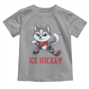 Funny Husky Playing Ice Hockey Toddler T Shirt Gift For Dog Lovers TS12 Sport Gray Print Your Wear