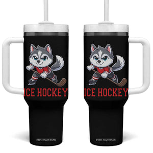 Funny Husky Playing Ice Hockey Tumbler With Handle Gift For Dog Lovers TS12 One Size: 40 oz Black Print Your Wear