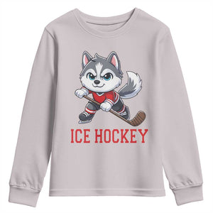 Funny Husky Playing Ice Hockey Youth Sweatshirt Gift For Dog Lovers TS12 Ice Gray Print Your Wear