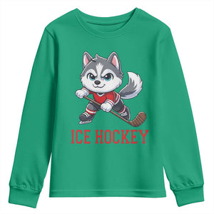 Funny Husky Playing Ice Hockey Youth Sweatshirt Gift For Dog Lovers TS12 Irish Green Print Your Wear