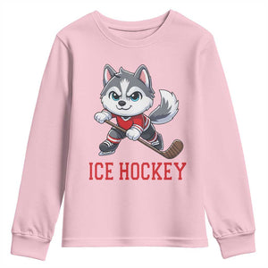 Funny Husky Playing Ice Hockey Youth Sweatshirt Gift For Dog Lovers TS12 Light Pink Print Your Wear