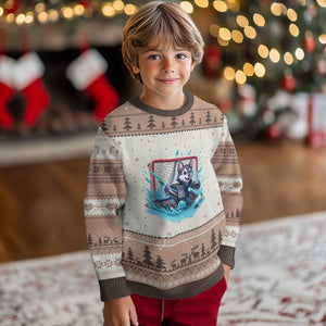 Siberian Husky Ice Hockey Player Ugly Christmas Sweater Funny Goalie Gift TS12 Mocha Mousse Print Your Wear