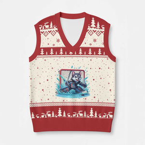 Siberian Husky Ice Hockey Player V-Neck Knit Sweater Vest Funny Goalie Gift TS12 Beige Red Print Your Wear
