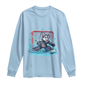 Siberian Husky Ice Hockey Player Long Sleeve Shirt Funny Goalie Gift TS12 Light Blue Print Your Wear