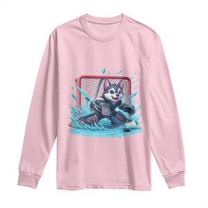 Siberian Husky Ice Hockey Player Long Sleeve Shirt Funny Goalie Gift TS12 Light Pink Print Your Wear