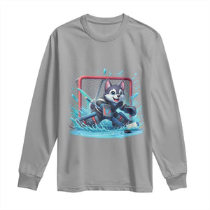 Siberian Husky Ice Hockey Player Long Sleeve Shirt Funny Goalie Gift TS12 Sport Gray Print Your Wear