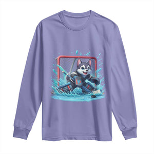 Siberian Husky Ice Hockey Player Long Sleeve Shirt Funny Goalie Gift TS12 Violet Print Your Wear