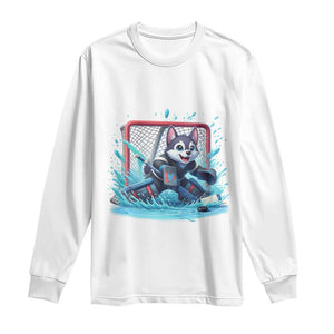 Siberian Husky Ice Hockey Player Long Sleeve Shirt Funny Goalie Gift TS12 White Print Your Wear