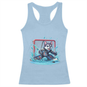 Siberian Husky Ice Hockey Player Racerback Tank Top Funny Goalie Gift TS12 Light Blue Print Your Wear