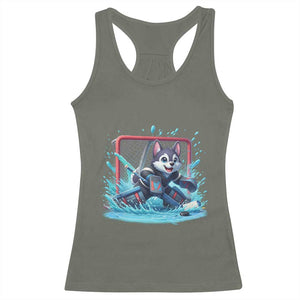 Siberian Husky Ice Hockey Player Racerback Tank Top Funny Goalie Gift TS12 Military Green Print Your Wear