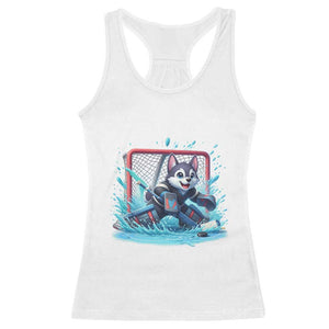 Siberian Husky Ice Hockey Player Racerback Tank Top Funny Goalie Gift TS12 White Print Your Wear