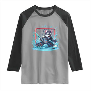 Siberian Husky Ice Hockey Player Raglan Shirt Funny Goalie Gift TS12 Sport Gray Black Print Your Wear