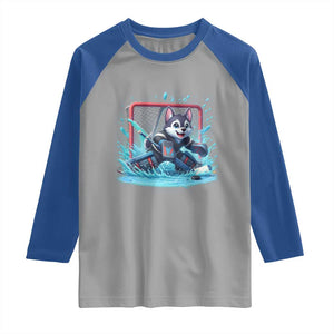 Siberian Husky Ice Hockey Player Raglan Shirt Funny Goalie Gift TS12 Sport Gray Royal Print Your Wear