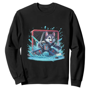 Siberian Husky Ice Hockey Player Sweatshirt Funny Goalie Gift TS12 Black Print Your Wear