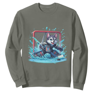 Siberian Husky Ice Hockey Player Sweatshirt Funny Goalie Gift TS12 Military Green Print Your Wear