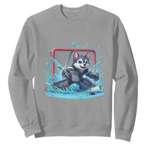 Siberian Husky Ice Hockey Player Sweatshirt Funny Goalie Gift TS12 Sport Gray Print Your Wear