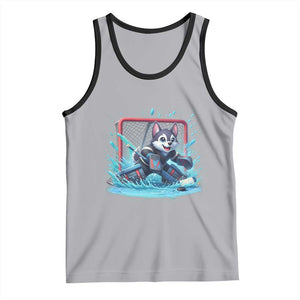 Siberian Husky Ice Hockey Player Tank Top Funny Goalie Gift TS12 Athletic Heather Black Print Your Wear