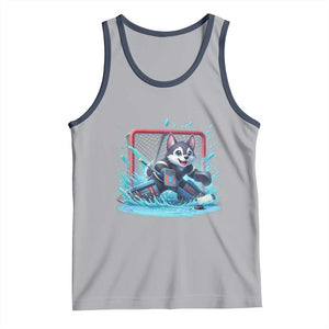 Siberian Husky Ice Hockey Player Tank Top Funny Goalie Gift TS12 Athletic Heather Navy Print Your Wear