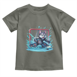 Siberian Husky Ice Hockey Player Toddler T Shirt Funny Goalie Gift TS12 Military Green Print Your Wear