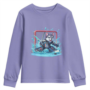 Siberian Husky Ice Hockey Player Youth Sweatshirt Funny Goalie Gift TS12 Violet Print Your Wear