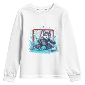 Siberian Husky Ice Hockey Player Youth Sweatshirt Funny Goalie Gift TS12 White Print Your Wear