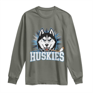Cool Siberian Husky Ice Hockey Long Sleeve Shirt Gift For Dog Lovers TS12 Military Green Print Your Wear