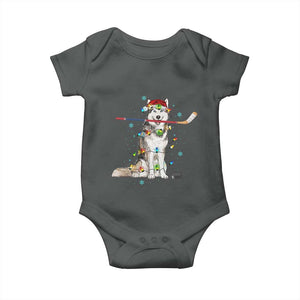 Funny Christmas Husky Ice Hockey Player Holiday Gift Baby Onesie TS12 Dark Heather Print Your Wear