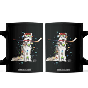 Funny Christmas Husky Ice Hockey Player Holiday Gift Coffee Mug TS12 Black Print Your Wear