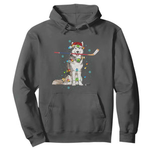 Funny Christmas Husky Ice Hockey Player Holiday Gift Hoodie TS12 Dark Heather Print Your Wear