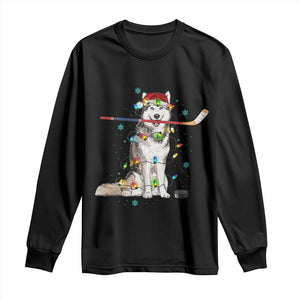 Funny Christmas Husky Ice Hockey Player Holiday Gift Long Sleeve Shirt TS12 Black Print Your Wear